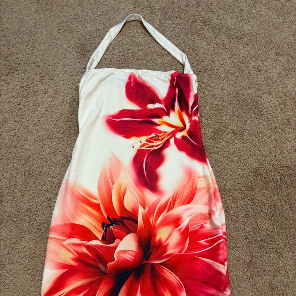 Floral Halter Dress in Red and White